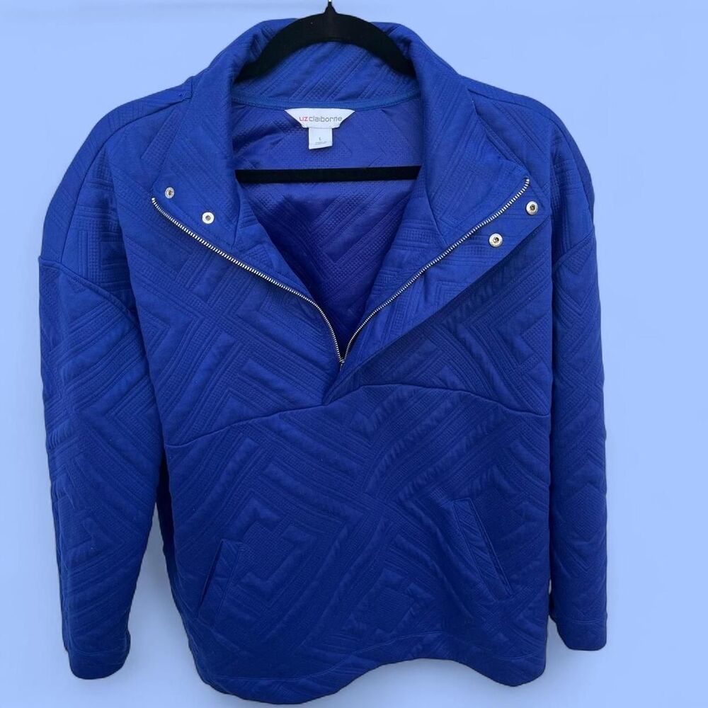 Liz Claiborne Cobalt Blue Quilted diamond pattern quarter zip pullover Size L